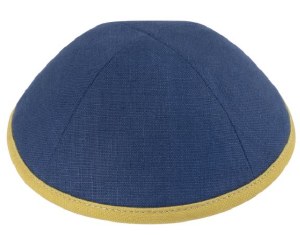 Picture of iKippah Navy Linen with Mustard Rim Size 2